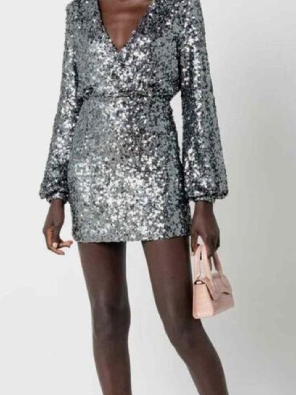 Anthropologie O.P.T Sequin V-Neck Mini Dress in Silver Medium NWOT